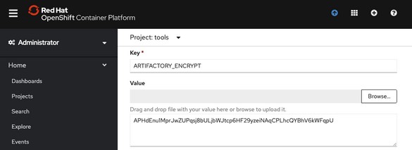 OpenShift artifactory copy encrypted password